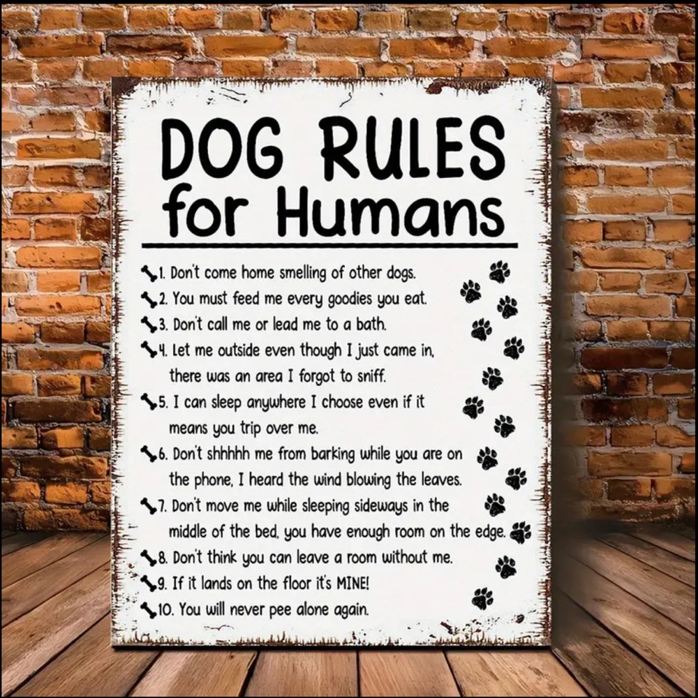 Dog Rules for Humans Sign - Black and White - Picture 3 of 4